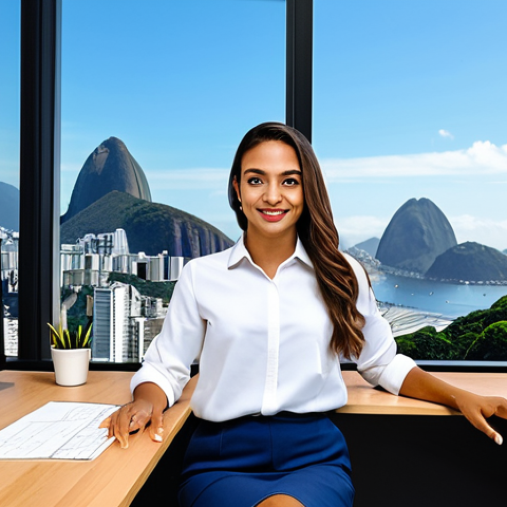**
"A professional Brazilian architect, fully clothed in a stylish but modest outfit, working on a digital design at a bright, modern office overlooking Rio de Janeiro. Safe for work, appropriate content, perfect anatomy, professional, natural pose, well-formed hands."
**