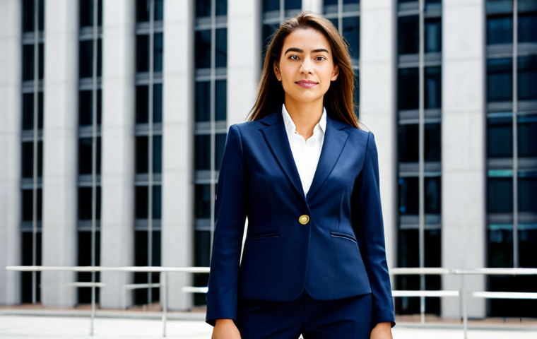 **Prompt:** A professional businesswoman in a tailored navy suit, standing confidently in front of a modern São Paulo office building, fully clothed, appropriate attire, safe for work, perfect anatomy, natural proportions, professional corporate photography, high quality.