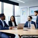 Home 22 퍼포먼스 마케팅을 위한 효과적인 제휴 전략 - A professional business meeting scene in a modern office with diverse partners discussing strategic ...