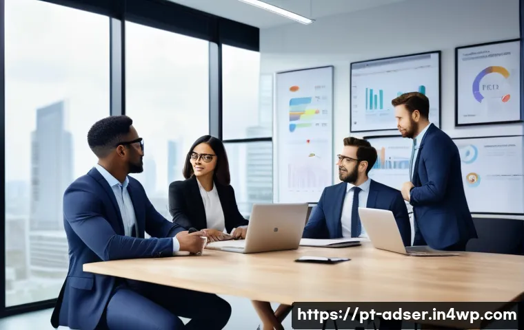퍼포먼스 마케팅을 위한 효과적인 제휴 전략 - A professional business meeting scene in a modern office with diverse partners discussing strategic ...