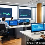 Home 20 퍼포먼스 마케팅 vs 전통 마케팅 - A modern marketing control room showcasing a diverse team of professionals analyzing real-time data ...