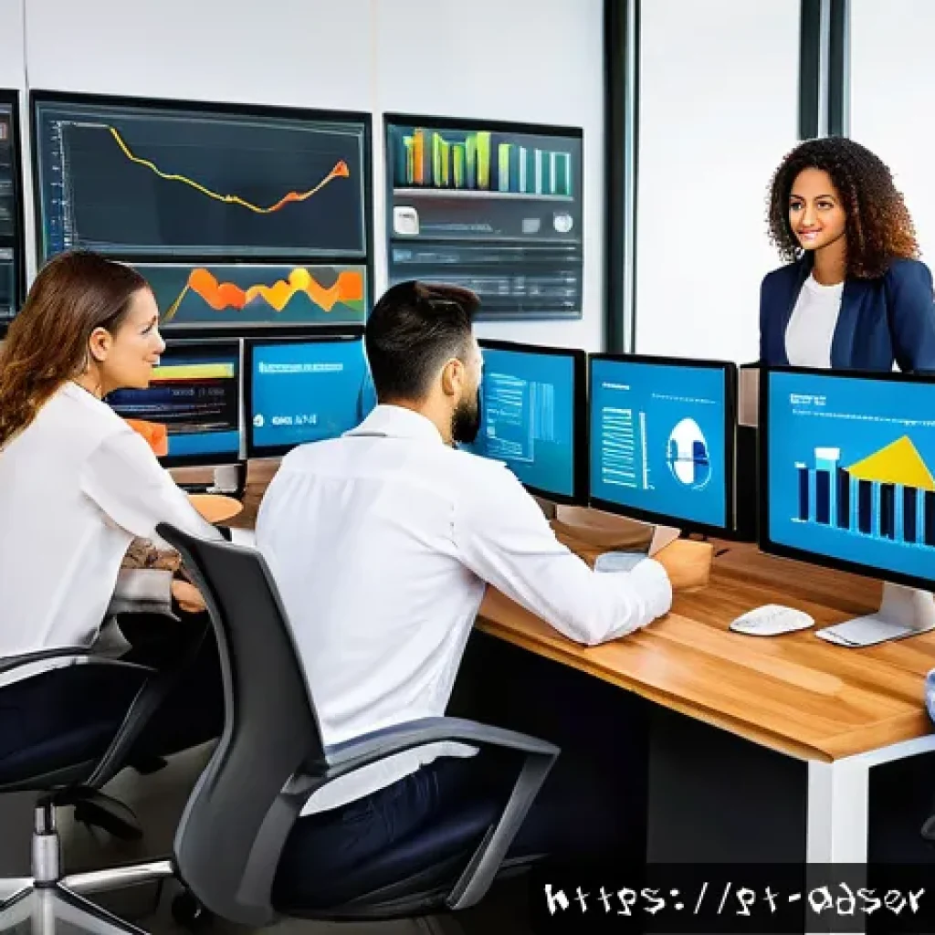 퍼포먼스 마케팅을 위한 실질적인 접근법 - A modern digital marketing office scene showing a diverse team of young Brazilian professionals anal...
